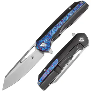 KANSEPT Shard Blackwash Titanium with Timascus and Timascus Clip Handle(3.48''CPM S35VN Blade) Kim Ning Design - K1006C4