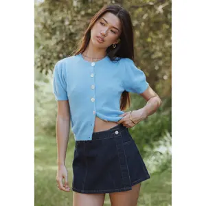 Zena Puff Sleeve Cardigan - Cornflower Blue