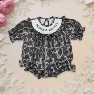 Baby Girl Clothes - Smocked Embroidery "Mama's Bestie" Camo Hunting Ruffle Romper, Toddler Kids Outfit Dress