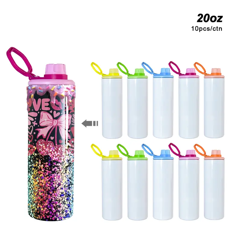 FECBK 20oz Stainless Steel Sublimation Sports Tumbler, Bulk 10pcs/Carton, Rubber bottom, Shrink Wrapped with Heat Resistant Tape for DIY & Small Business