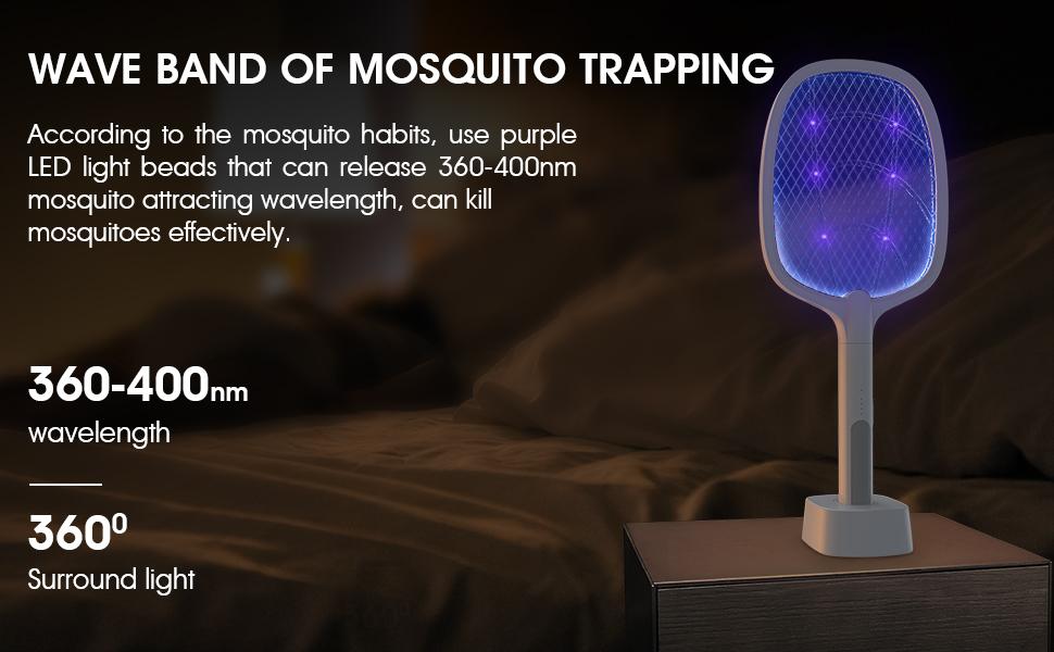 3000V USB Rechargeable Electric Fly Swatter & Bug Zapper with 1200mAh Battery, 3-Layer Safety Mesh,physical Insecticide Without Chemical Pollution, Purple UV Light for Indoor & Outdoor Use - Essential for Home, Backyard, and Camping