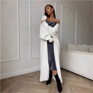 White Long Faux Fluffy Oversized Coat