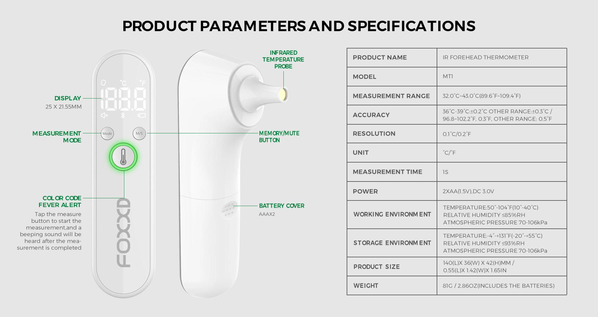 【MT1】FOXXD Digital thermometers Daily Temp Checker No-Touch 1s Read for Home & Family with Color Alerts & Bright LCD Display 【MT1】FOXXD Digital thermometers Daily Temp Checker No-Touch 1s Read for Home & Family with Color Alerts & Bright LCD Display