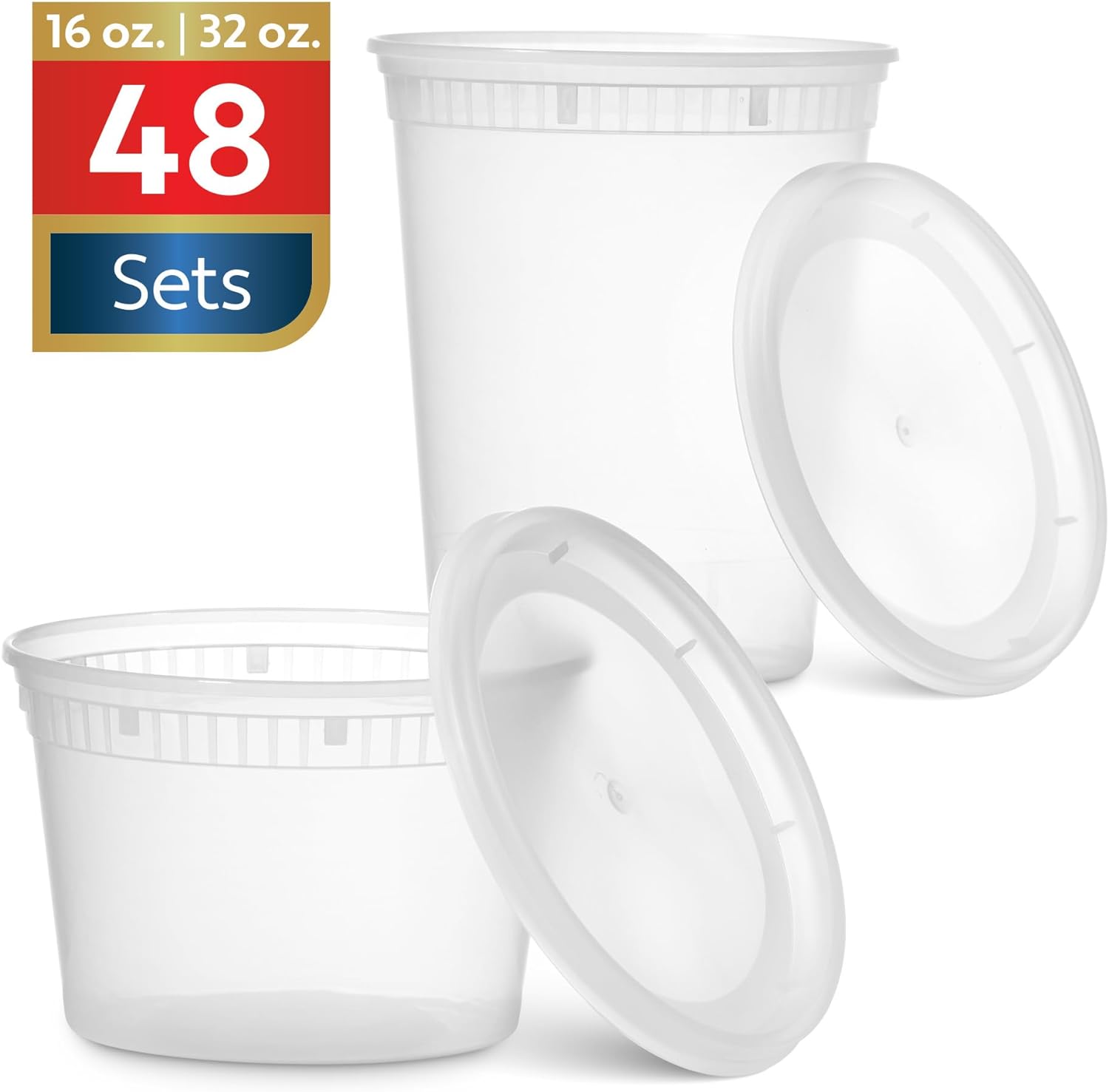 BASIC SUPPLY 48 Pack Plastic Deli Containers with Lids (16, 32 oz 24 Each) - Food Storage Containers with Lids - Clear Disposable Meal Prep Containers, BPA Free, Stackable, Leakproof, Microwave and Freezer Safe Kitchen Utensils
