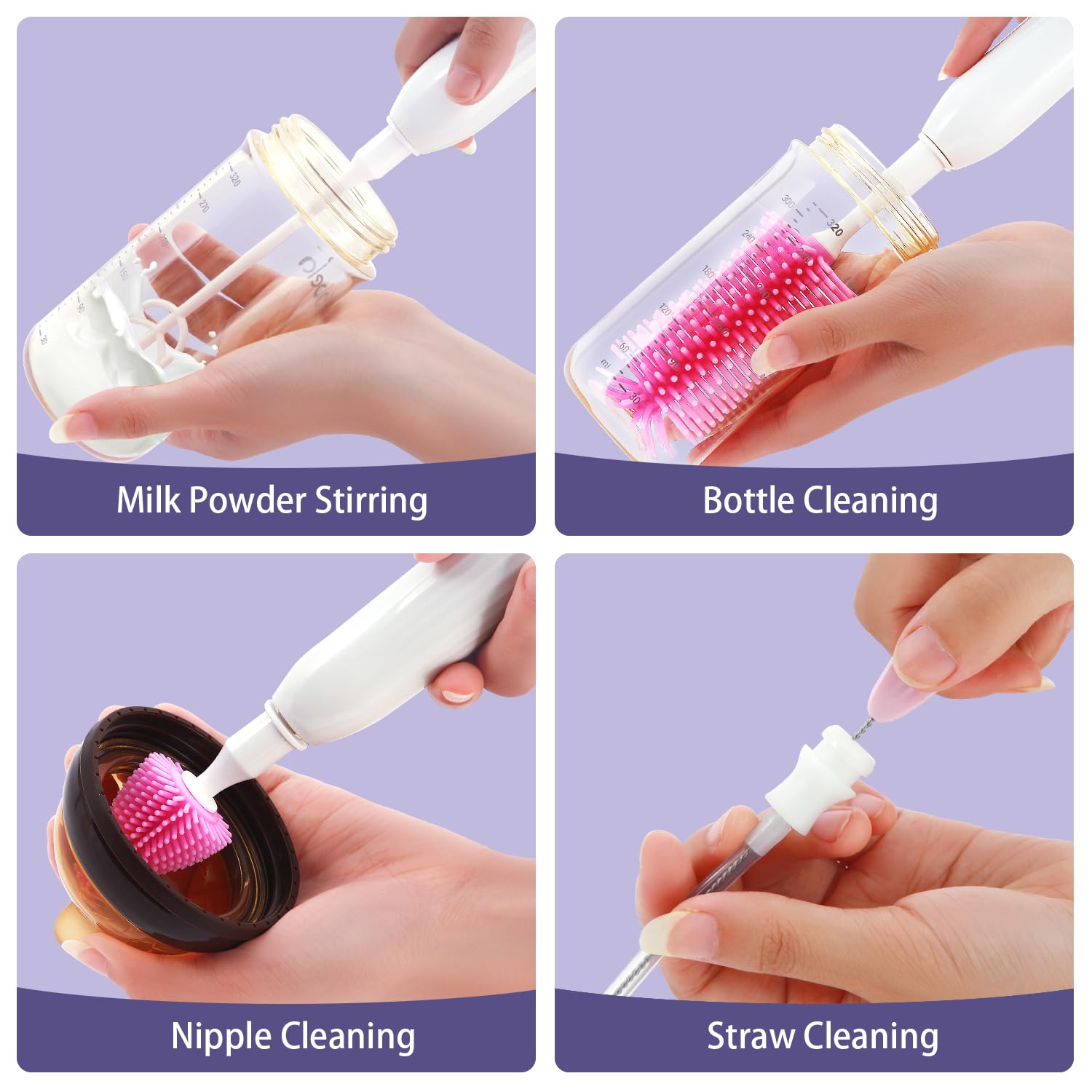 Electric Bottle Brush Set - 2 Modes & 360° Rotation, Waterproof Bless Bottle Baby Bottle Cleaner with Silicone Brushes, scrubbing Fit for tippee, dr brown sippy cup, milk spray baby, baby formula, baby sanitizer spray Smart