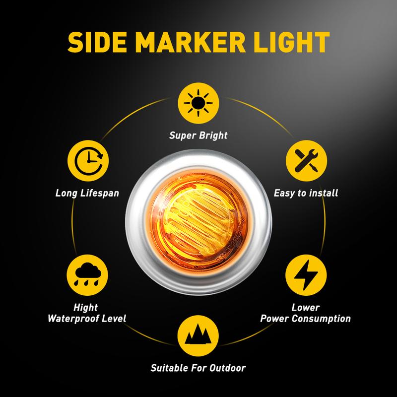 20X 3/4" Round Amber LED Side Marker Light With Stailness Base for Truck Trailer