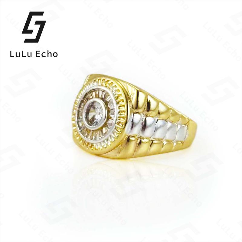 LuLuEcho Fashion Men's Ring 14K Real Gold Plated Crown Design Sparkling Accents Elegant Statement Jewelry for Any Occasion