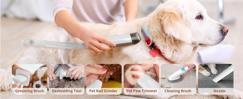 Grooming Vacuum, Dog Vacuum Brush for Shedding Grooming, Dog Hair Vacuum Groomer, 7-in-1 Pet Grooming Kit for Cat Dog, Pet Products