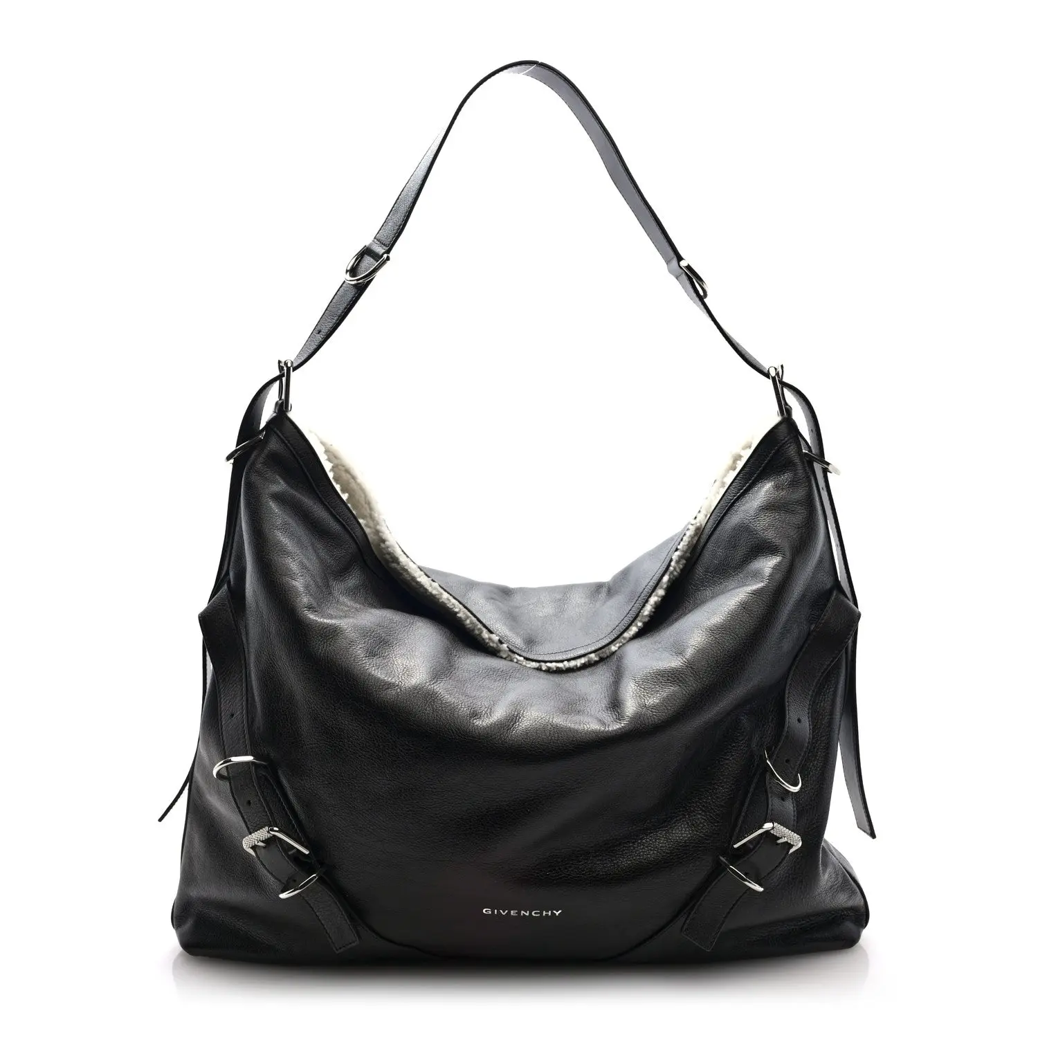 Pre-owned GIVENCHY Calfskin Shoulder Bags Shearling Large Voyou Bag Chocolate