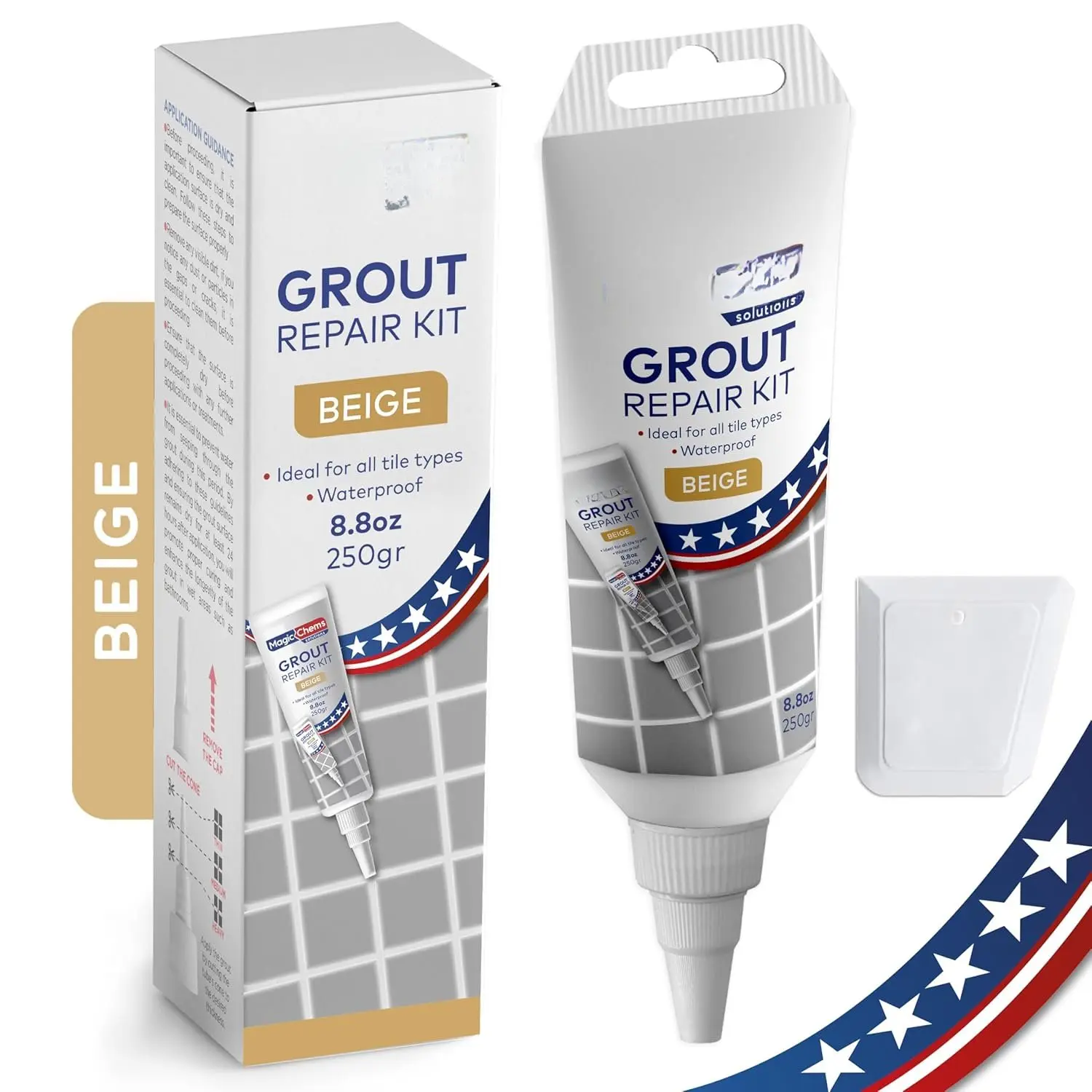 Tile Grout Repair, Beige 8.8 oz/250gr.  Drying Grout Repair Kit, Grout Filler Tube Repair Kit, Tile Grout , Grout Sealer Restore and Renew Bathroom Floor, Tile Gaps, Joints, Lines