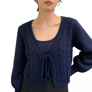 Women's Royal Blue Lantern Sleeve Cardigan Loose V Neck Bishop Sleeve Knitted Cardigans for Daily Wear Spring Autumn Lightweight Soft Warm Fashion