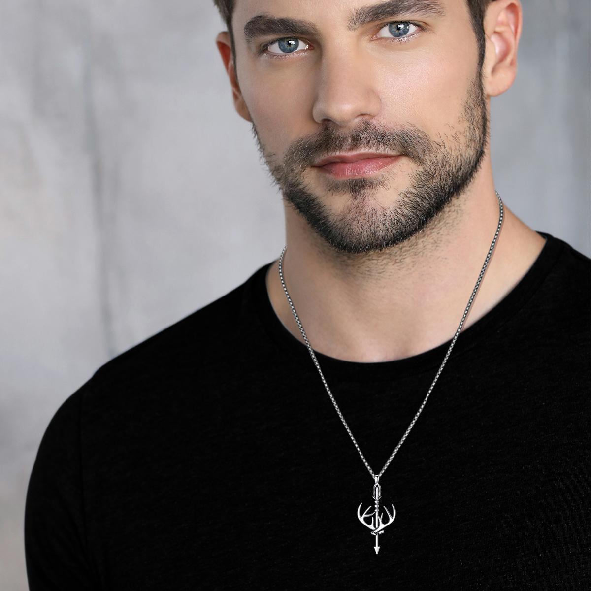 MEIDERBO Jewelry Cross Necklace for Men - 925 Sterling Silver Cross Deer Antler Fish Hook Pendant - Hunting Jewelry Gifts 22+2