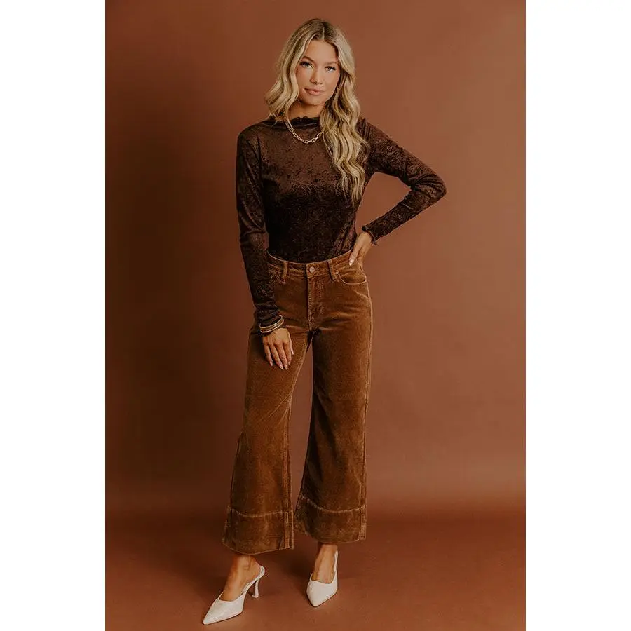 RISEN Kinsley High Waist Corduroy Wide Leg Pants in Chocolate