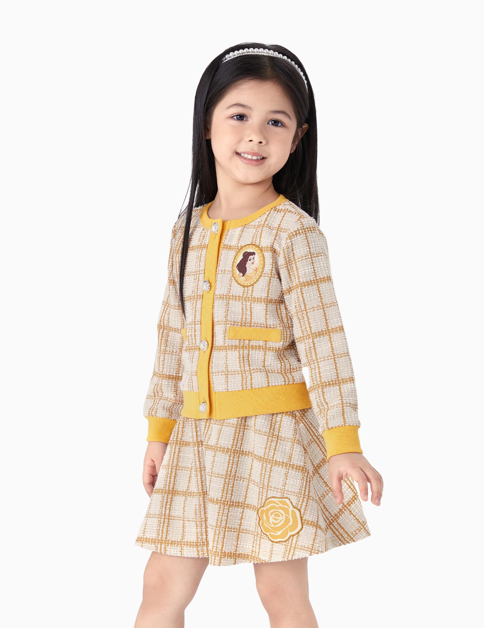 Disney Frozen Elsa Stitch Moana Minnie Toddler Girls 2 Piece Set Pearl Buttoned Knit Top Tweed Skirt Outfit for Kids Aged 2-7 Girly，SprIngGIowUp ,RefreshedLook