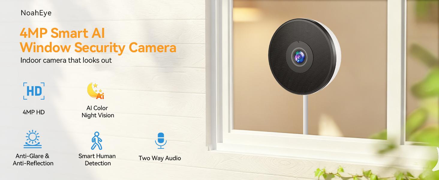 4MP Window Camera with Full-Color Night Vision, 4mm Blacklight Lens, AI Motion Detection, Two-Way Audio, Dual-Band WiFi