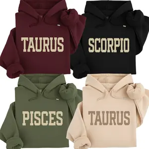 [Full 12 Zodiac] Minimalist Zodiac Hoodie – Astrology Sign Graphic Pullover for Men and Women, Cozy Horoscope Hoodie with Bold College Letter Design, Perfect Gift for Zodiac Lovers