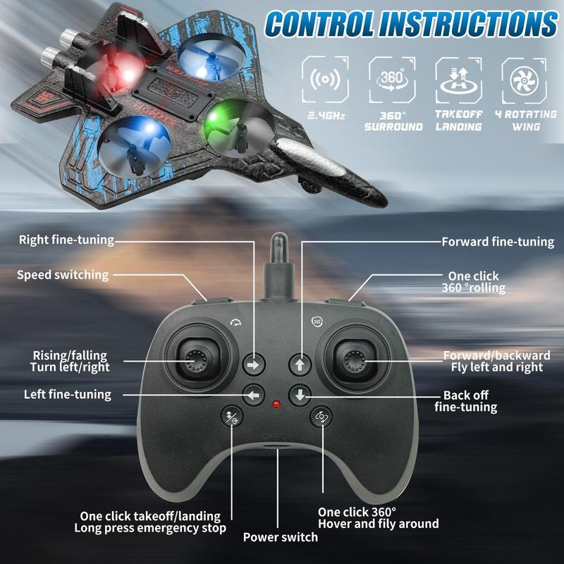 Remote Control Jet Airplane Toy for Kids 360° Stunt Rolls, LED Lights, Easy Flying RC Aircraft