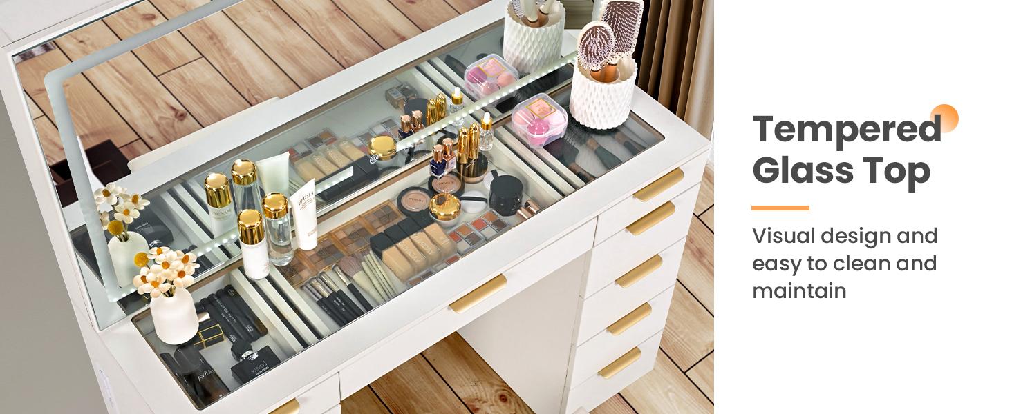 【2packages shipping】Makeup Vanity with Mirror and Drawers Vanity Desk Set with 3 Modes Adjustable Brightness Lights and USB Power Outlet