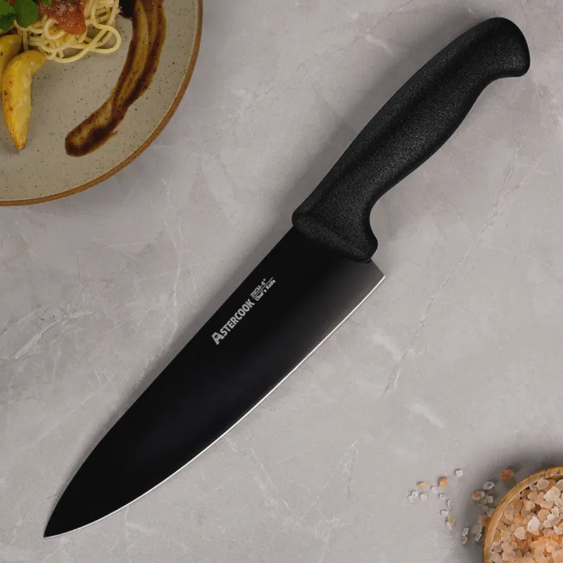 Astercook 8 in Thick Kitchenware Cooking Knife - High Carbon German Stainless Steel Ultra Sharp Rustproof, Ergonomic Wooden Handle for Food Prep, Cutting Bread, with Block Box, Dishwasher Safe, Cooking Knives