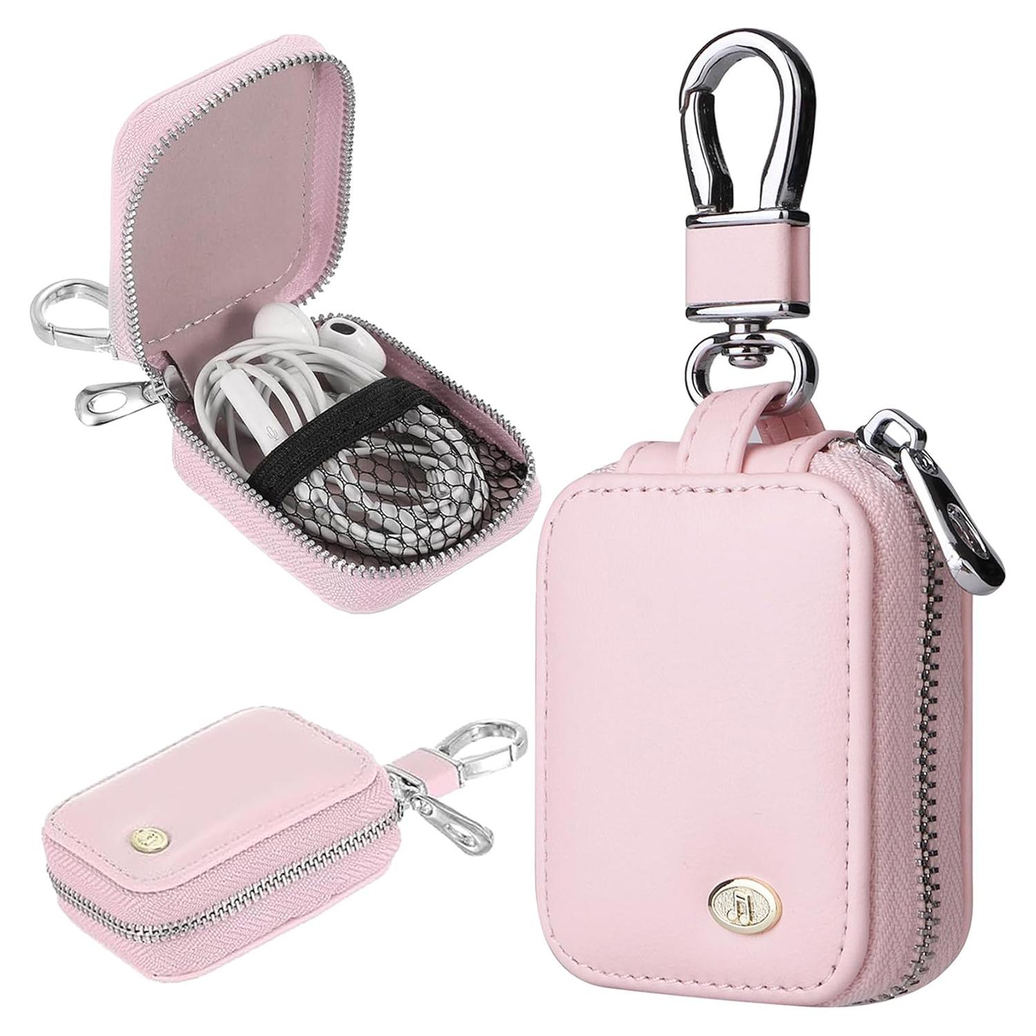 Mini PU Leather AirPods Case with Keychain, Zipper Earphone Storage Bag Compatible with AirPods 1/2/3/4/Pro/Pro 2, Waterproof Dustproof Protective Pouch for Wireless Earbuds, Travel & Daily Use
