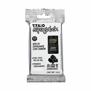 T.TAIO Esponjabon Carbon 120gr Pack of 3 Detoxifying Purifying Exfoliating Soap Sponge for Face & Body 4.2 oz Gentle Daily Use