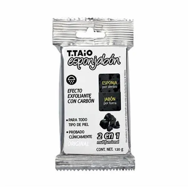 T.TAIO Esponjabon Carbon 120gr Pack of 3 Detoxifying Purifying Exfoliating Soap Sponge for Face & Body 4.2 oz Gentle Daily Use