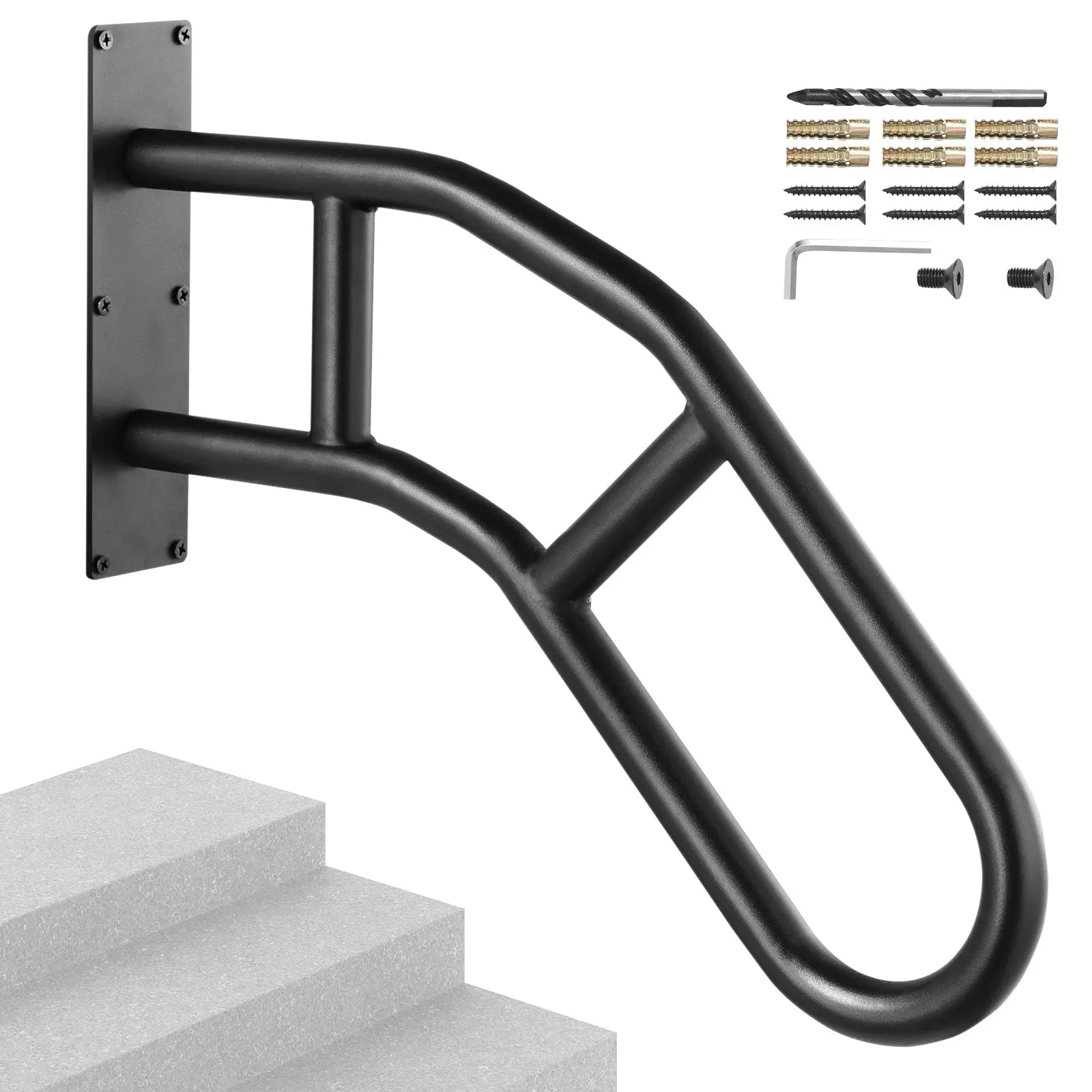 32 in Metal Outdoor Wall-Mount Handrails, 440 lbs Capacity Safety Railings for 1-3 Steps, 32 Inch