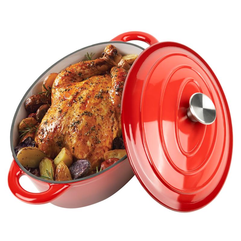 4.5 QT Enameled Oval Dutch Oven Pot with Lid and Dual Handles, Cast Iron Dutch Oven for Cooking, Bread Baking, Non-stick Enamel Coated Cookware