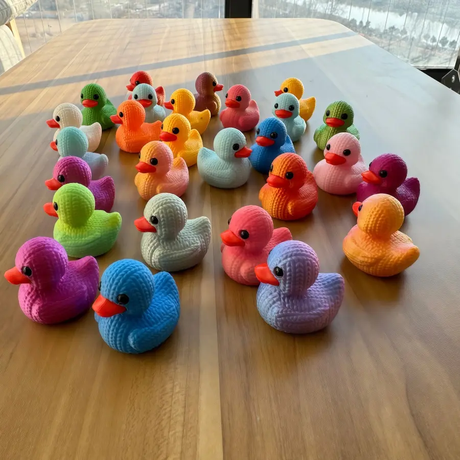 15-Piece 3D Printed Plastic Geometric-Pattern Decompression Duck Collectible Figurines - Vivid Look, Bright Colors, Glam Indoors Home Decor Ornaments; Ideal Valentine's Day Gifts
