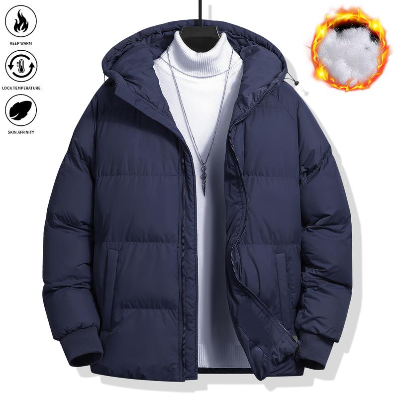Men's Plain Pocket Zip Up Thick Warm HoodedPuffer Coat, Regular Fit Long Sleeve PaddedWinter Coat,Menswear, Cold Weather GearMens Clothing, Jackets for Men, Jackets,Men's Clothing