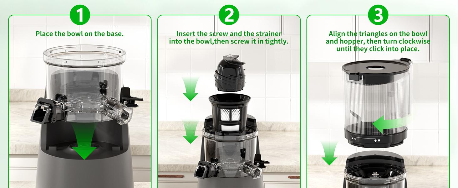 Cold press juicer, 5.3/6.0/6.5 inch wide feed chute juice extractor, with handle, high juice output rate, professional slow stirring type puree machine, suitable for whole vegetables and fruits, easy to clean, suitable for batch juicing.