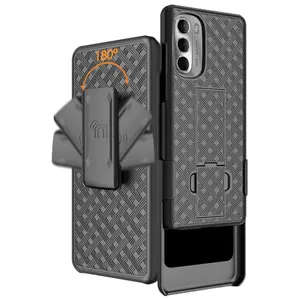 Case with Clip for Moto G Stylus 5G (2022), Nakedcellphone Slim Hard Shell Phone Cover with Kickstand and [Rotating/Ratchet] Belt Hip Holster Combo for Motorola XT2215 Series