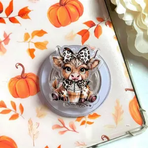 Cute Coffee Addict Highland Cow Magsafe Phone Grip Detachable Magnetic Kickstand, Funny Farm Aesthetic Gift For Coffee Lovers