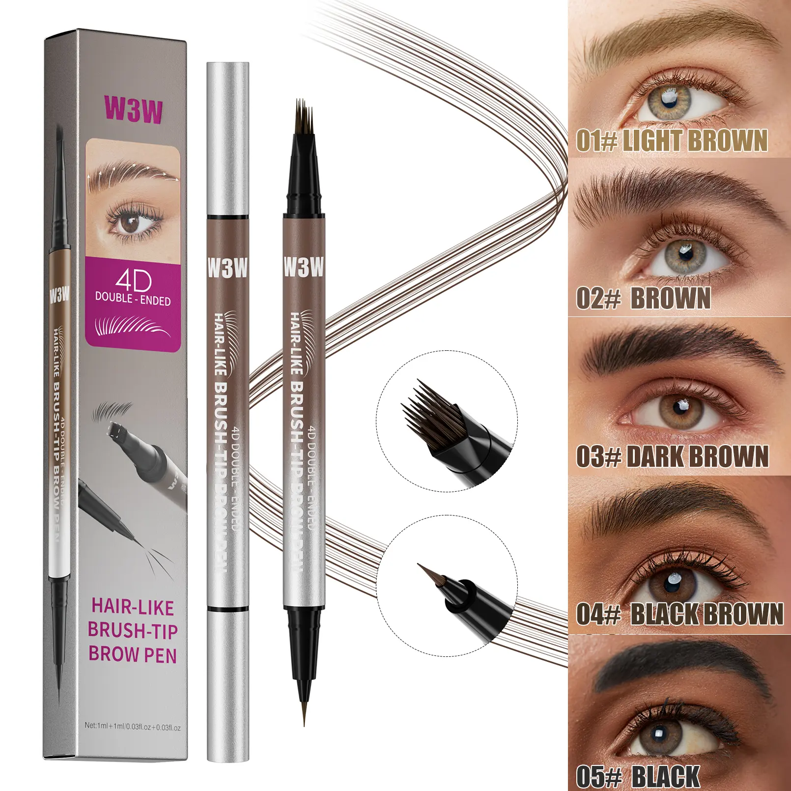 2-in-1 4D Eyebrow Pencil Waterproof Microblading Eyebrow Pencil, Dual Tip Design with Hair-Like Brush for Defined, Smudge-Proof Brows All Day.