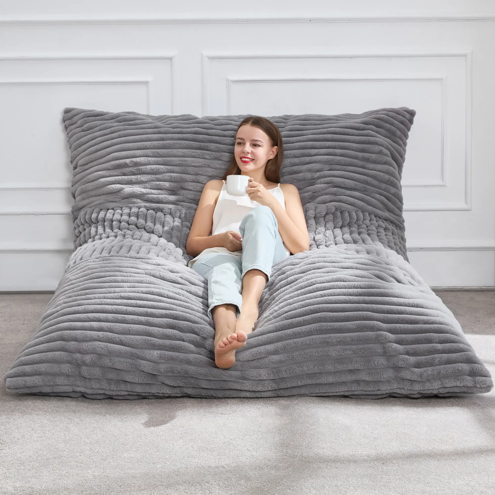 【Hobestluk】 Casual Adjustable 3-in-1 Convertible Bean Bag Chair Couch - Polyester Machine Washable Cover, 56"D x 76"W x 7"H Chill Room Furniture for Adults' Living Rooms, Father's Day Gifts, Bean Bag Couch, Large