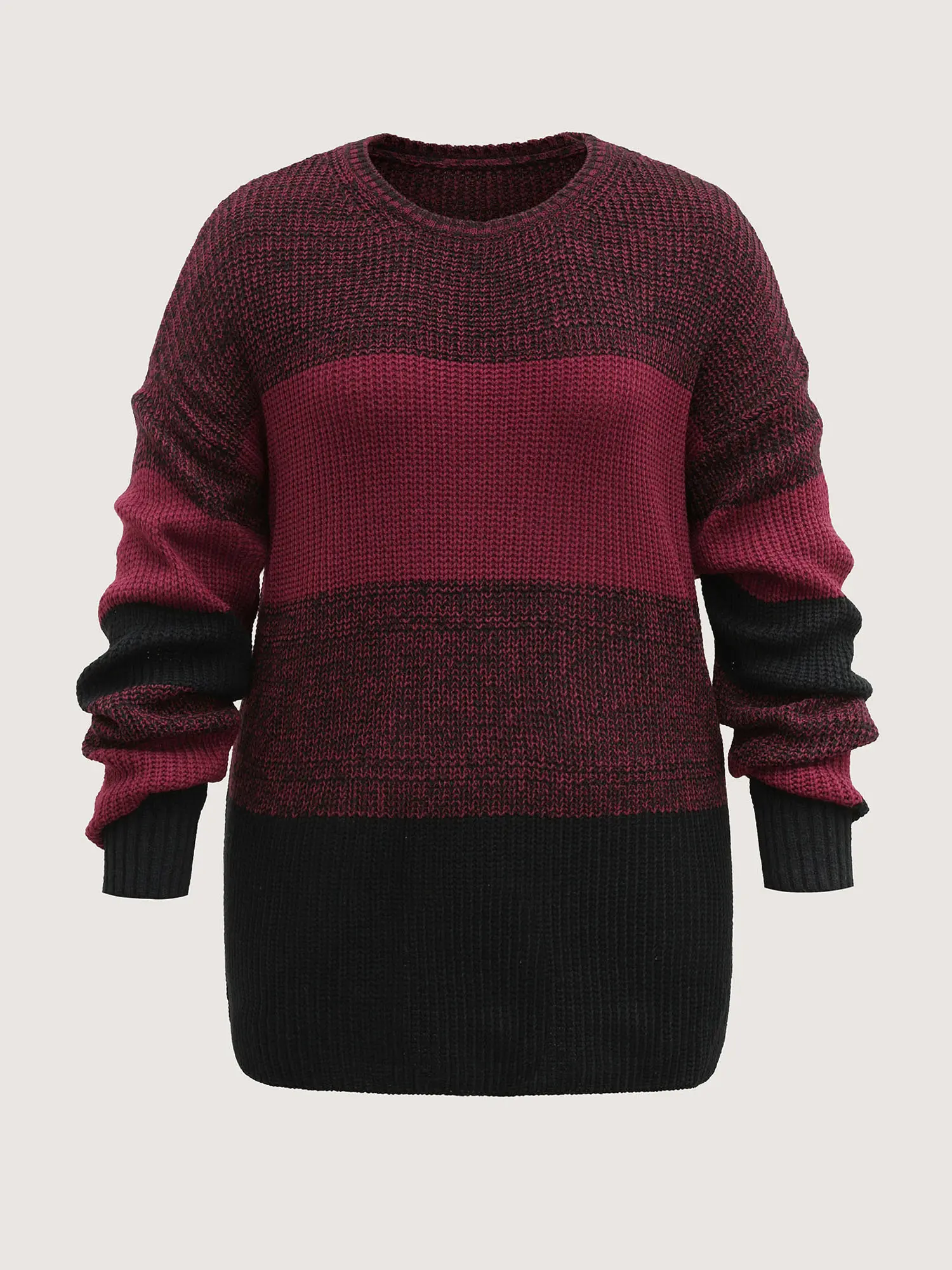 BloomChic Women's Plus Size Geometric Color Block Knit Pullover - Casual Oversized Top with Drop Shoulder Sleeves and an Elegant Round Neck, Knitting, Low Iron, Affordable Fashion, Hand Wash, Plus Sizes, Colorblock, Acrylic Knit, Knitwear, Fit, Plus Size