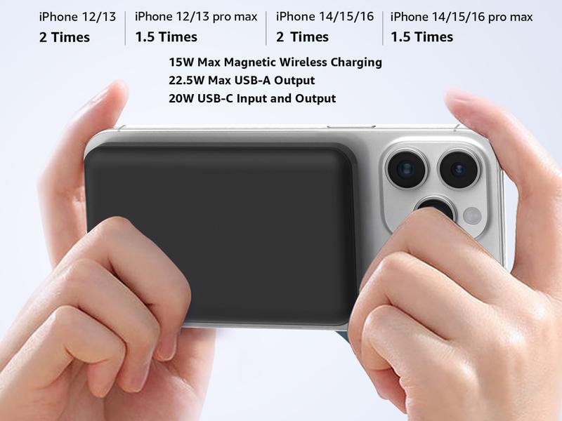 Multi-Pack for MagSafe Power Bank, Podoru 10000mAh Magnetic Battery Pack Portable Wireless Charger and USB-C Cable, for iPhone 17/16/15/14/13/12 Series