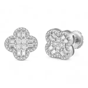 MOISSANITE Earrings Clover 10mm Real 925 Silver Iced Baguette Mens Ladies Studs