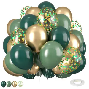 Green & Gold Balloon Set, 12-Inch Metallic and Confetti Balloons for Birthday, Wedding & Party Decor