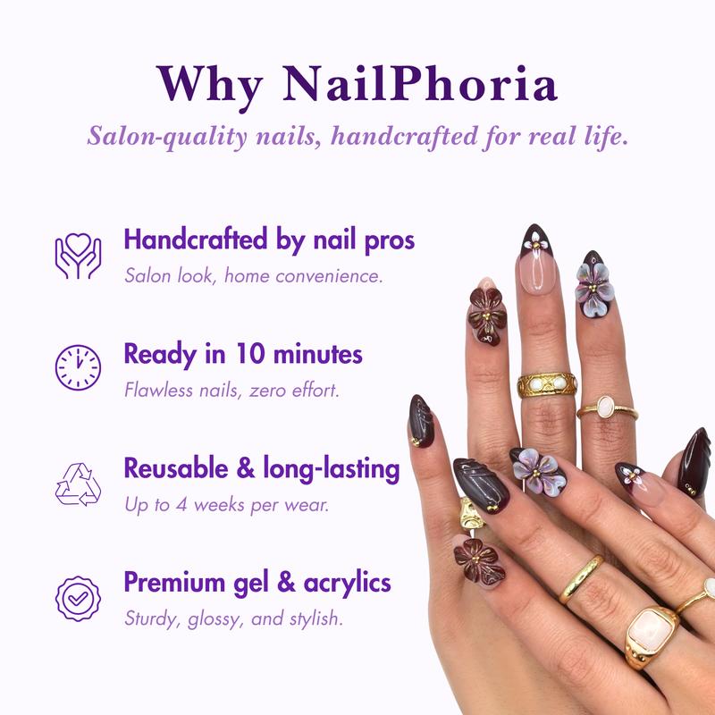 NailPhoria GOLDEN HOUR - Handmade Press-On Nails | Reusable, Salon-Quality, Long-Lasting, Glossy Design