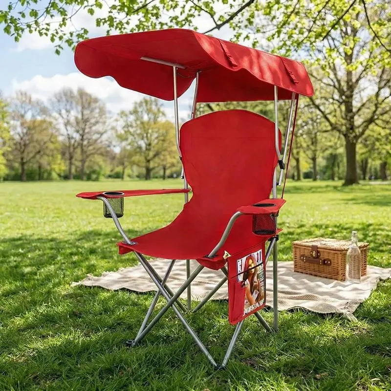 Shade Canopy Folding Chair | Stay Cool in the Sun, 330LBS Steel Frame, 600D Oxford, Cup Holder | For Beach Camping 4th of July Backyard christmas party gift  event