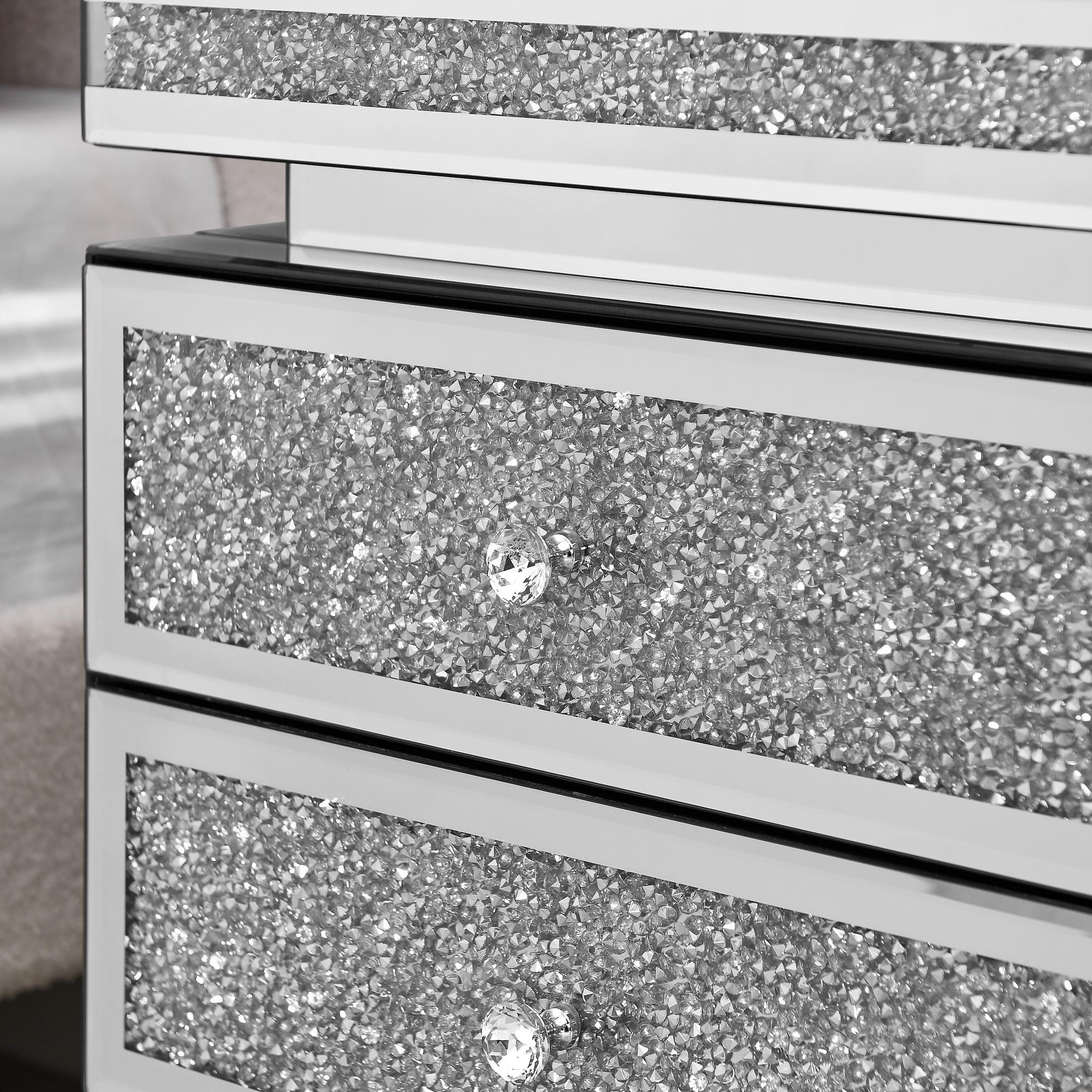 Mirrored Nightstand Modern Bedside Table with 3 Drawers, Silver End Table with Crystal Inlay, Bedside Table, Glass Table for Bedroom, 13.8''W x 17.7" L x 23.6" H