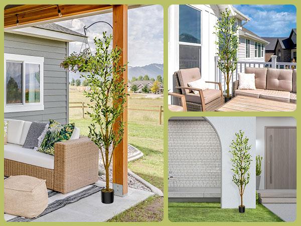 7 FT/6FT/5FT Artificial Olive Tree - Lifelike Faux Silk Olive Plant with Olive Leaves, Ideal for Home (Living Room, Bedroom, Balcony Corner), Office, and Garden Decor.