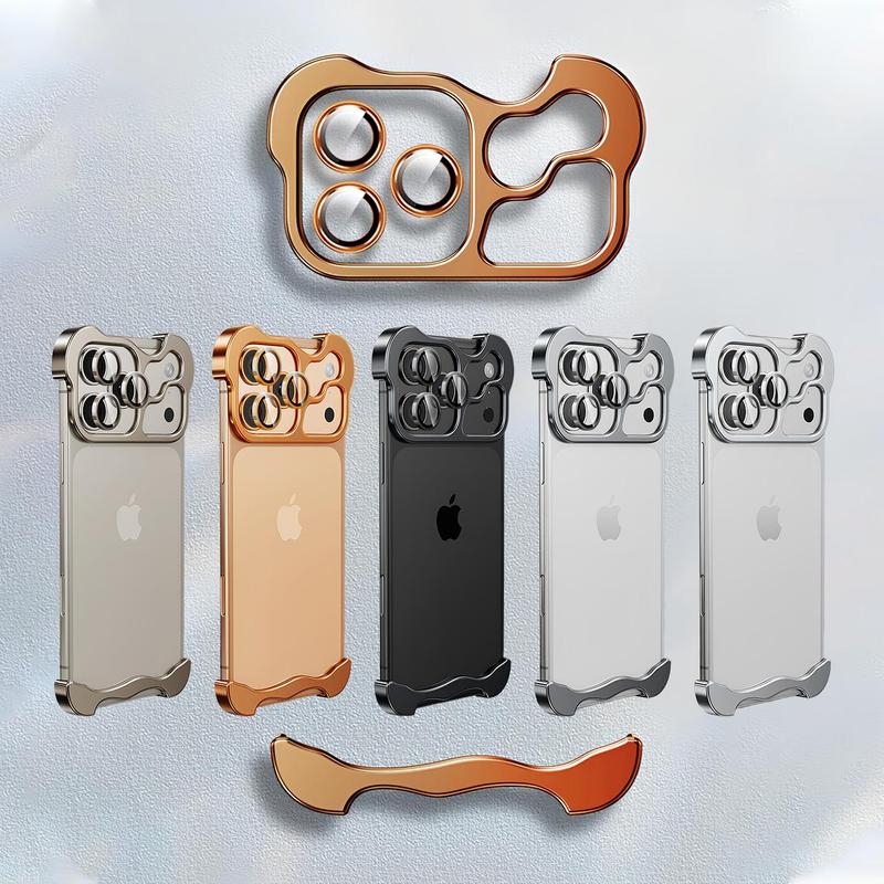 For iPhone 17 16 Pro Max 15 14 13 Metal Frameless Case with Camera Lens Protector Silm Mag Safe Compatible Minimalist Design Aluminum Frameless Protective Bumper Case Shock Absorption Shockproof Cover