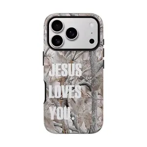 Realtree White Camo Phone Case, Jesus Loves You Camo Cover For iPhone 17, 16 Pro Max, 15 Pro, 14 Plus, 13 Mini, 12, 11, XS, 8, Samsung Cases, Anti-drop Schokproof Tough Case Compatible with Samsung Galaxy S25