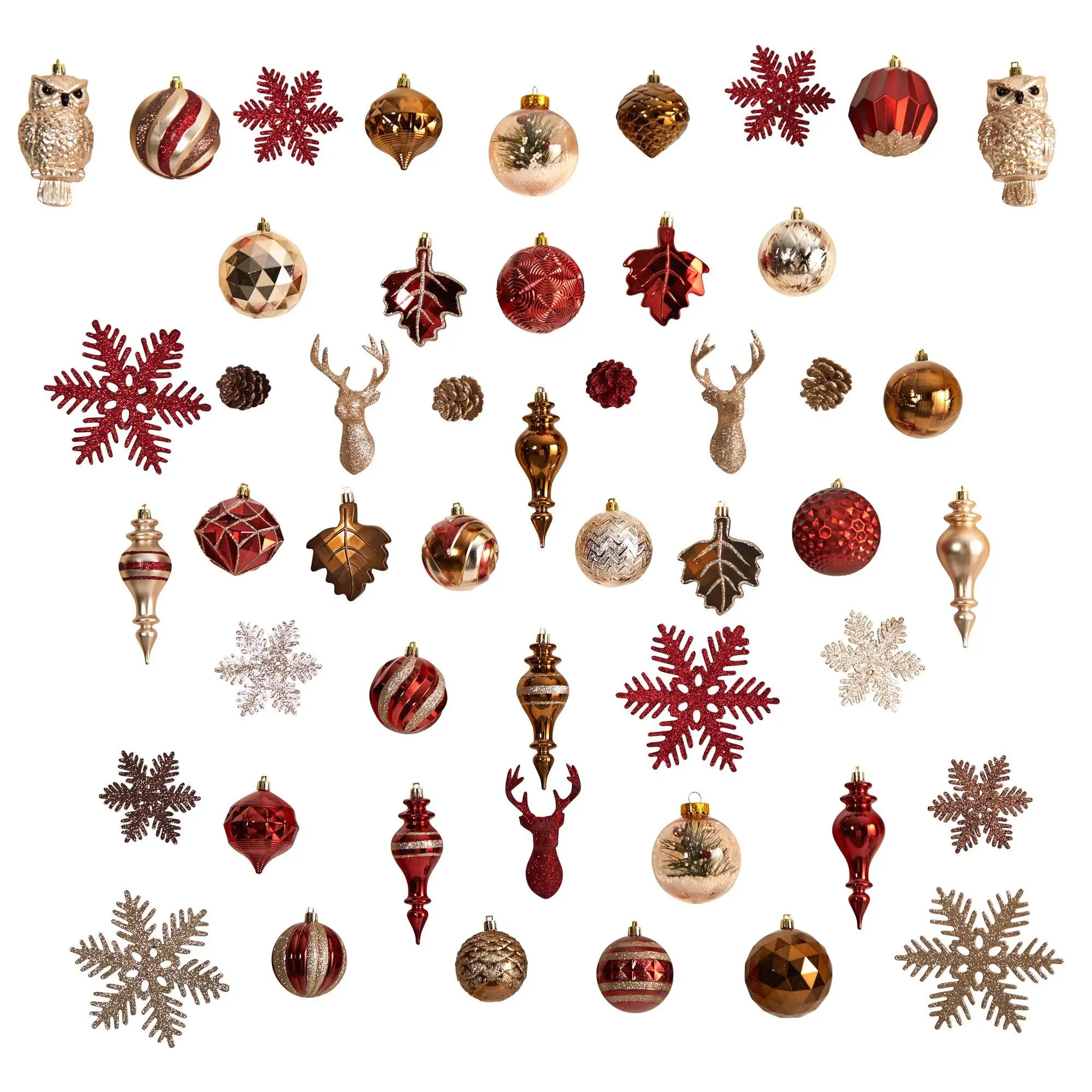 52-Count 52-Pieces Deluxe Shatterproof Glitter Christmas Tree Ornament Box Set - Reusable Tray with Holly Decor, Bright Seasonal Hues, Artificial Tree Festive Home Decorations