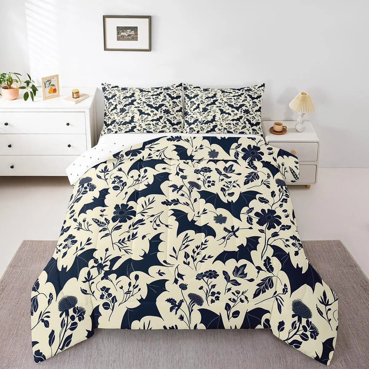 Bats Halloween Comforter Set Bat Bedding Set Decoration Cartoon Gothic Spooky Duvet Set Halloween Quilt Set Soft and Lightweight