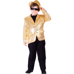Gold Sequin Jacket Costume for Kids - Fancy Sparkly Party Jacket with Button Closure & Pockets – Shiny Performance Outfit For Birthday, Fancy Theme Party & Dance Party - Boys Costume