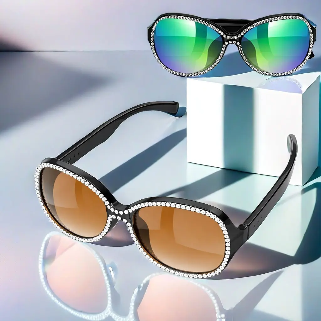 Fashion Lady Music Sunglasses, Smart Glasses with Rhinestone Decor, Multifunctional Audio Sunglasses, UV Protection, Wireless Music, Touch Control, Wireless Eyewear, Summer Gift