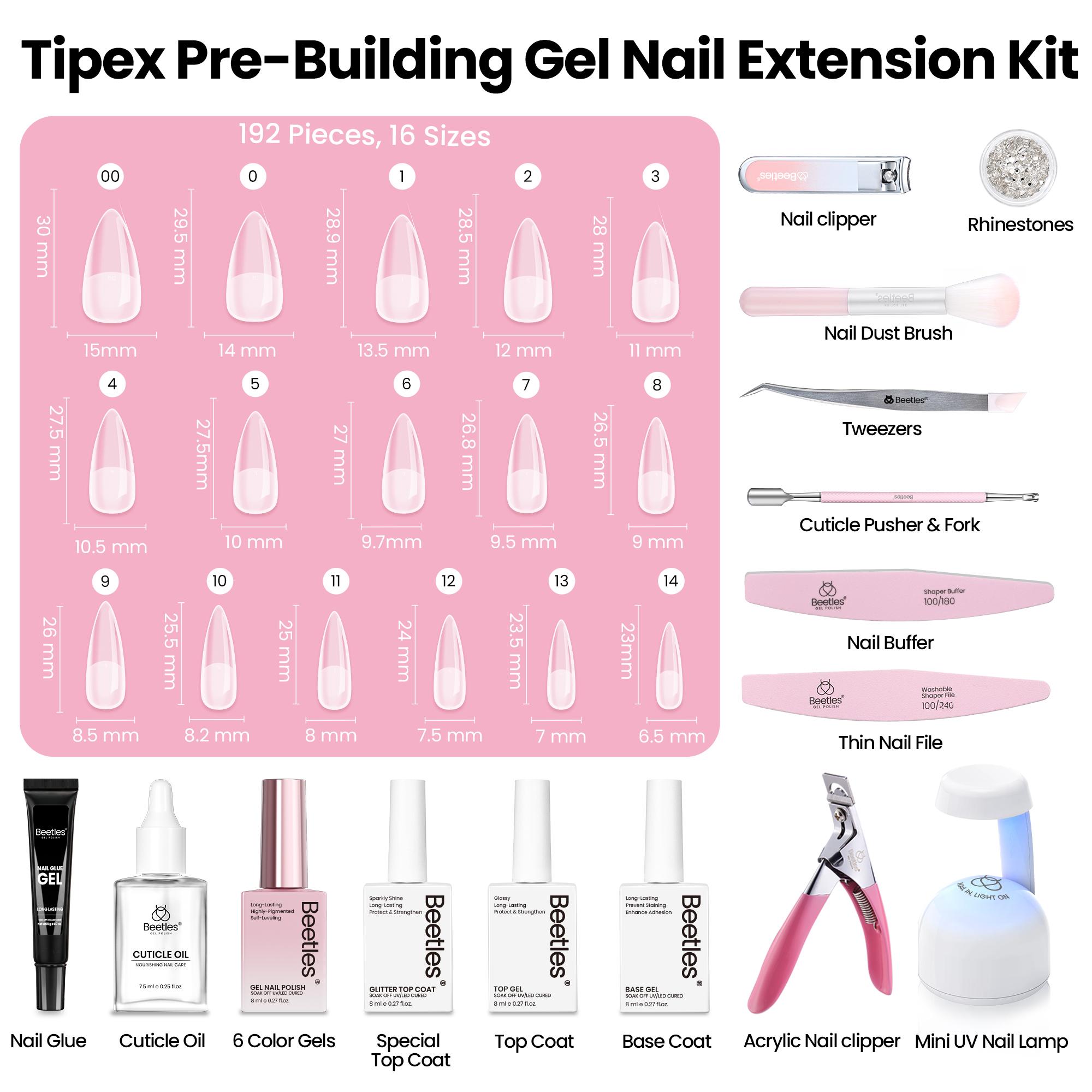 Beetles Tipex Nail Art Kit with Gel Polish, 192pcs Tipex Nail Tips with Gel Nail Polish Solid Nail Glue Base & Top Coat DIY Manicure Cutics Gift for Women Girls Beetles Tipex Nail Art Kit with Gel Polish, 192pcs Tipex Nail Tips with Gel Nail Polish Solid Nail Glue Base & Top Coat DIY Manicure Cutics Gift for Women Girls